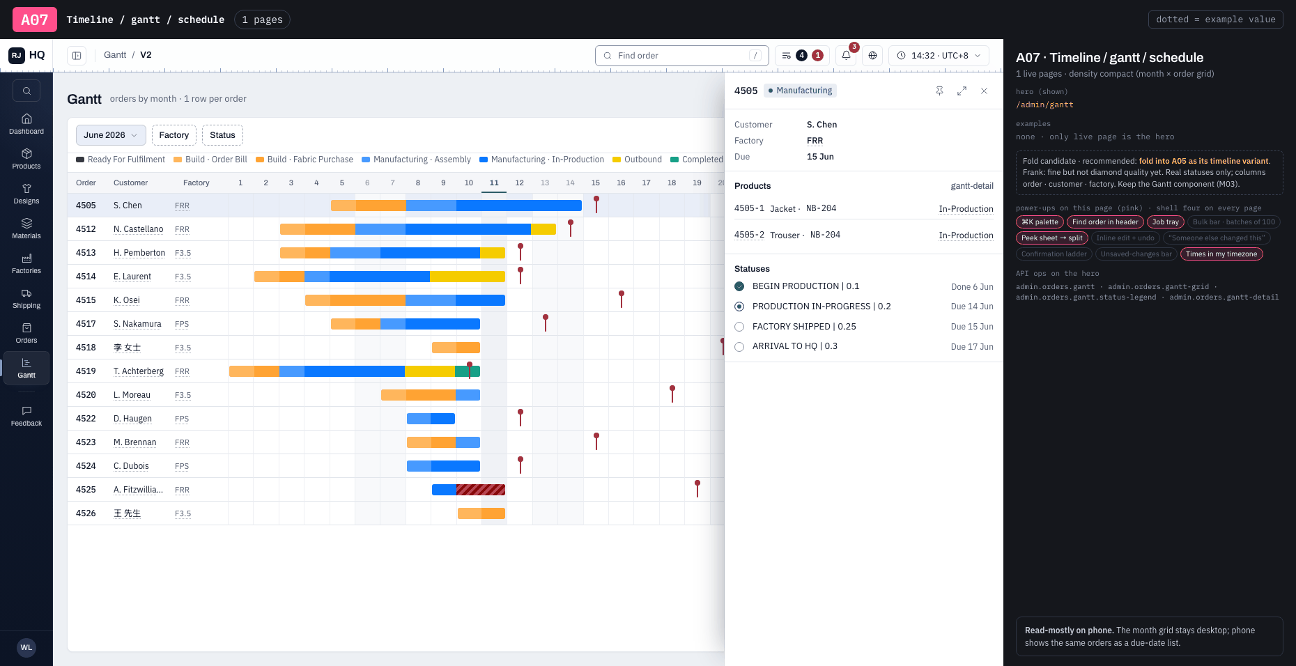 A07 · Timeline / gantt / schedule